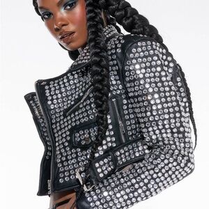 AZALEA WANG GAZETTE 3000 STUDS MOTO JACKET IN BLACK